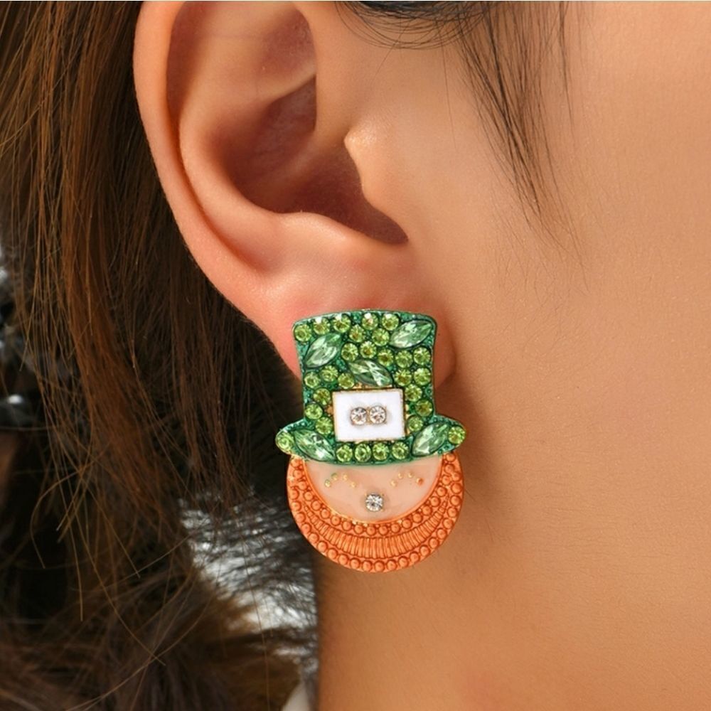 New LEPRECHAUN St. Patrick's rhinestone earrings